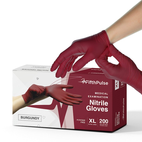 Fifthpulse FMN100, Disposable Gloves, 3 mil Palm, Nitrile, Powder-Free, XL, 200 PK, Burgundy FP-N-200-XL-BRG - main